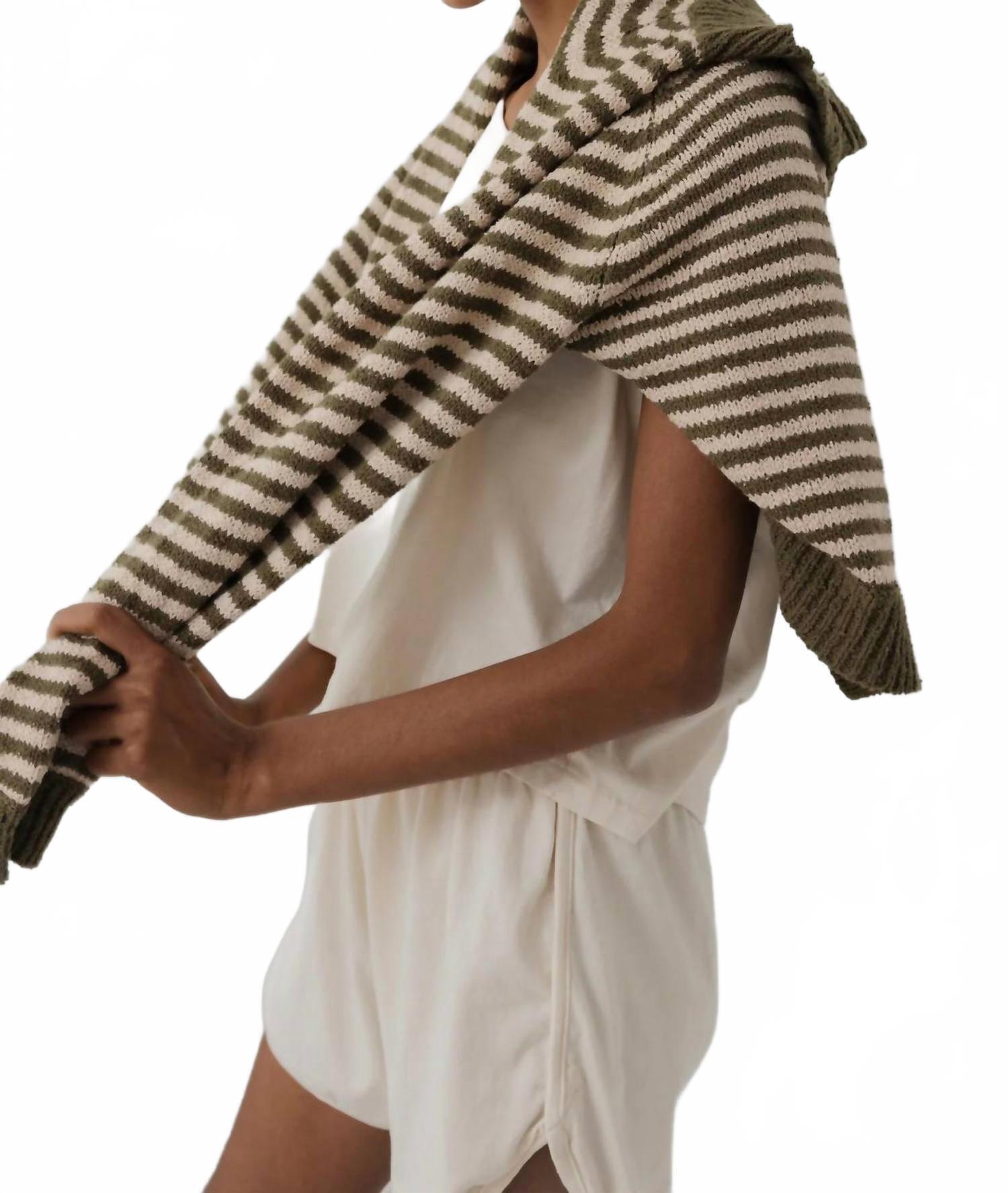 New Wol Hide Striped Bomber Cardigan In Olive — image 3 of 5